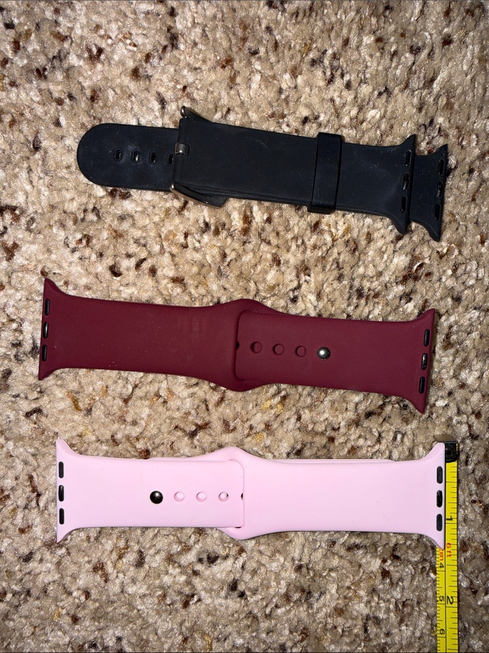 3 Silicone Sport Bands for Smartwatch - Black, Burgundy, Light Pink